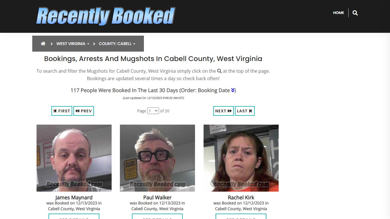 Bookings, Arrests and Mugshots in Cabell County, West Virginia